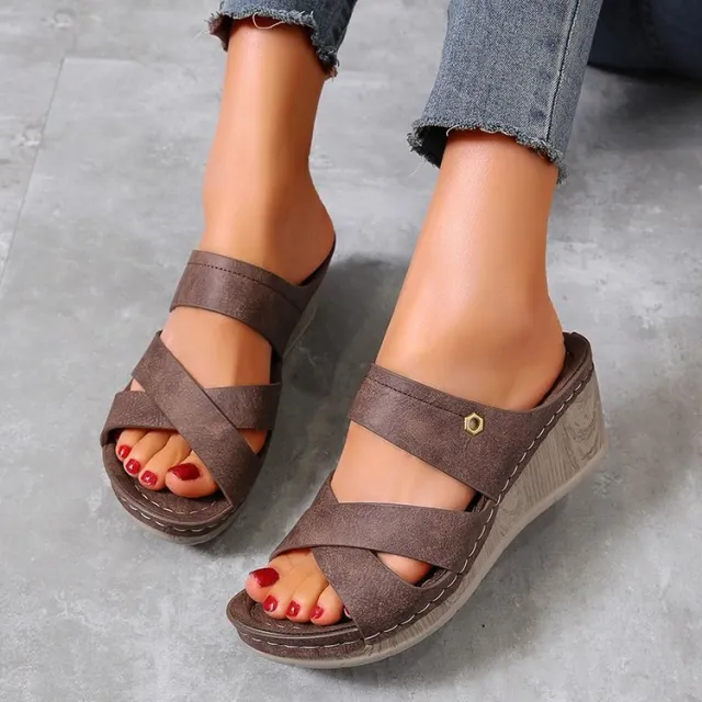 Sandals And Slippers Women's Casual And Comfortable Light Slope Heel Slippers Brown - Shop at LoveMi