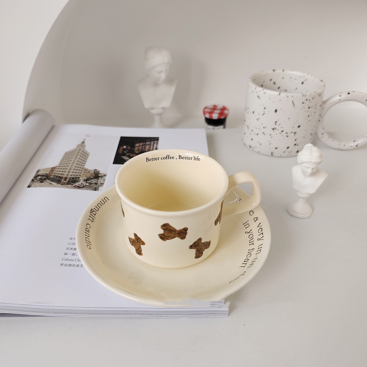 Cartoon Bear English Alphabet Coffee Cup Saucer Set Cup Ceramic Cutlery