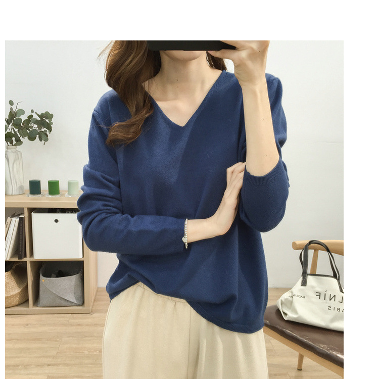 Title 6, Loose Slimming V-neck Solid Color Long-sleeved ...