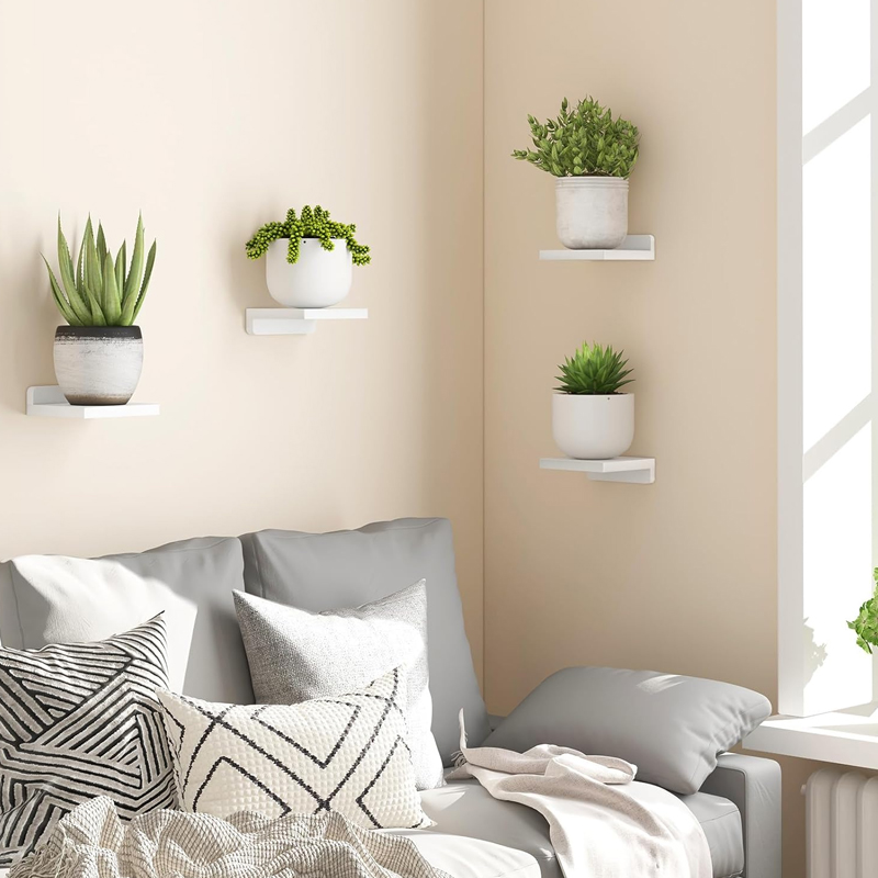 4PCS Small Wooden Floating Shelves Wall Mounted Plants Picture Display — image 3