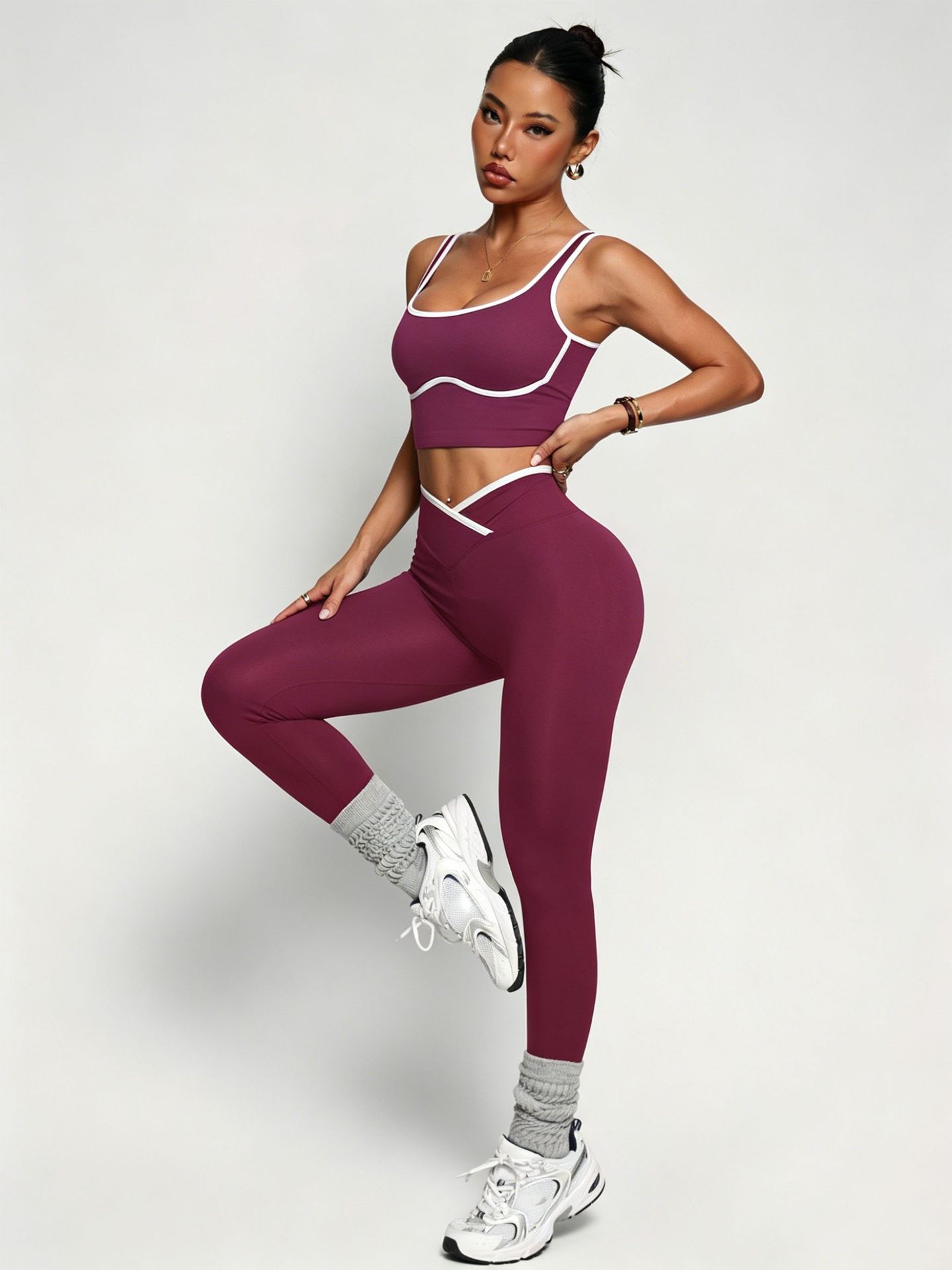 Women's Workout Outfit Set Including Sports Bra Tank Top & High Waist Butt Lifting Yoga Pants 3