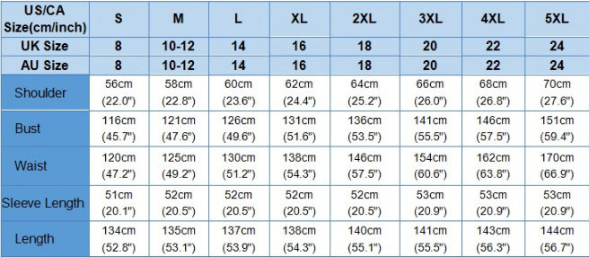 Printed cotton linen dress size chart
