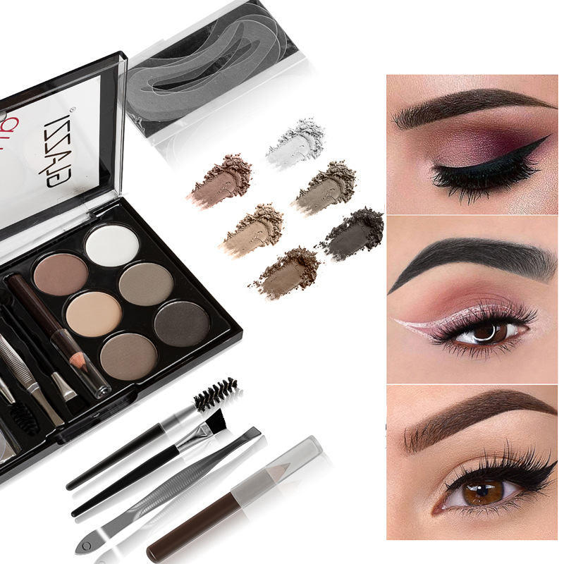 Polvere per sopracciglia Marrone Naturale Palette Occhi Occhi Rinforzi Occhi Base Ombre Pigmento Kit con Pennello di Pennello, Pennello di Pennello, Taglia Occhi, Pennello per Capelli, Kit di Trucco, Pennello