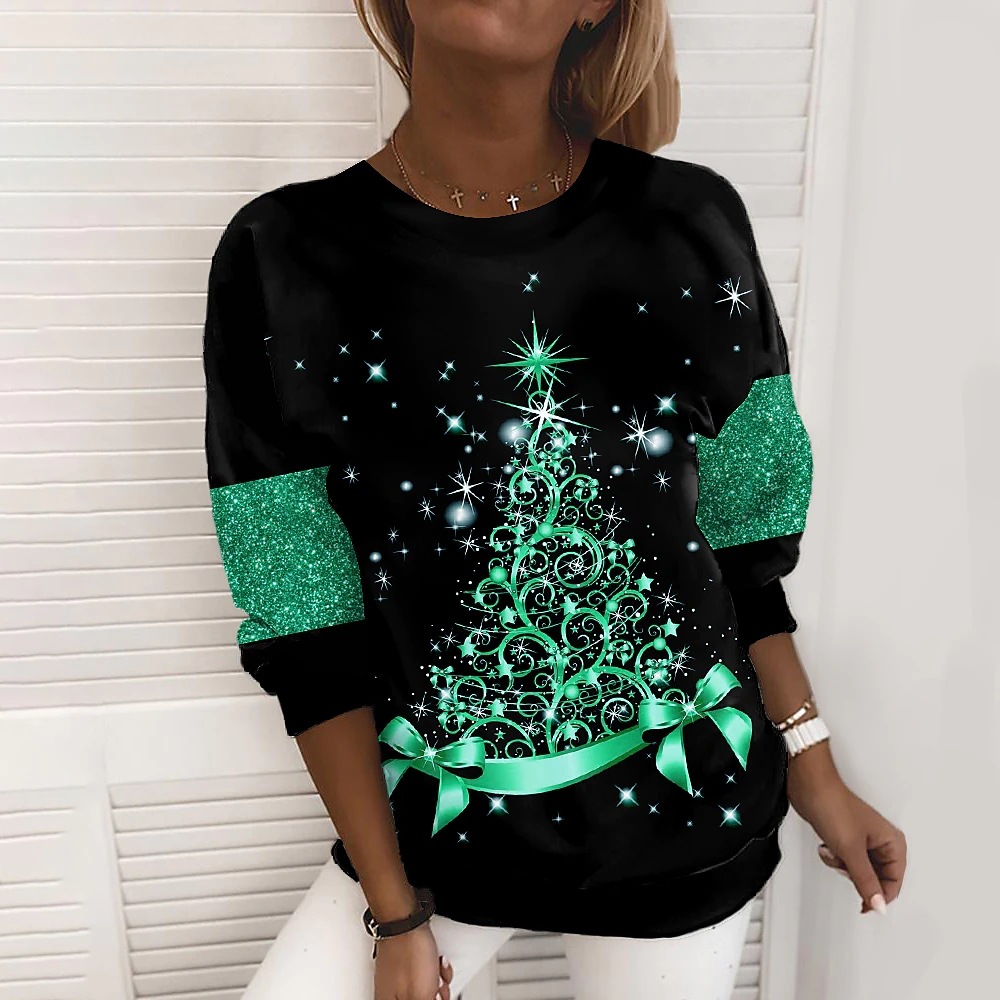Christmas Tree Print Casual Loose Top - Picture 2 of 6