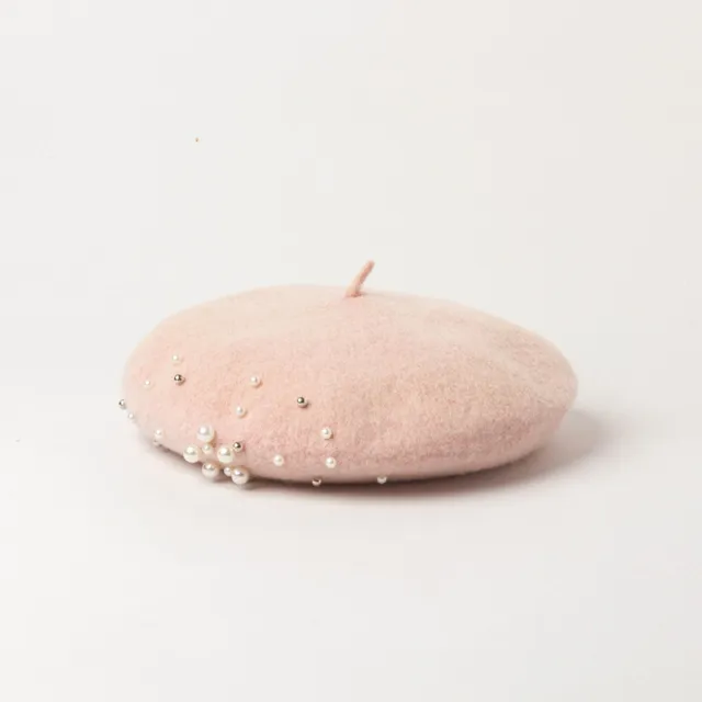 Fashion Casual Round Pearl Decorated Wool Bud Hat Apricot - Shop at LoveMi