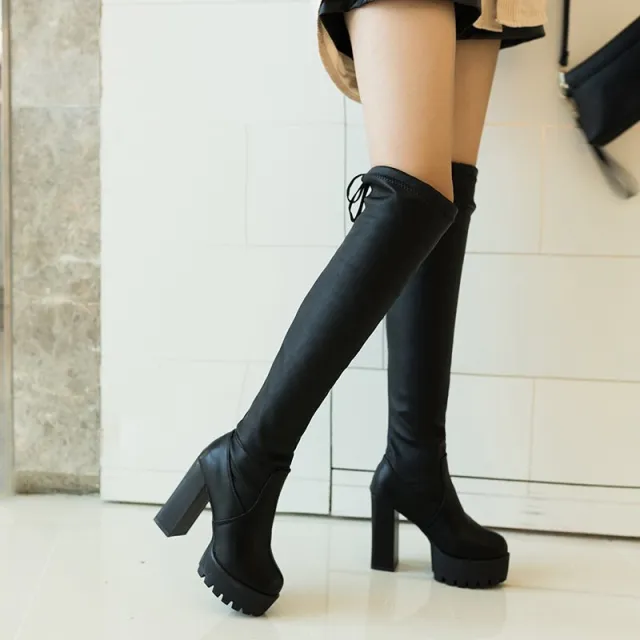 The New Ultra high heeled Slim Fashion Stretch Sleeve Boots Black - Shop at LoveMi