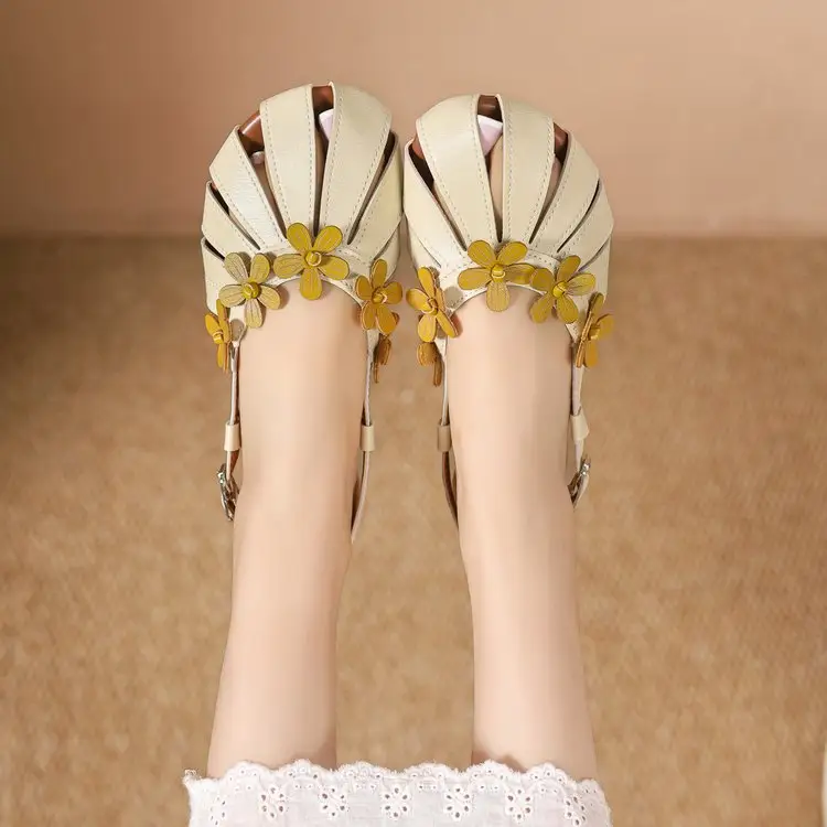 Cute Round Toe Floral Hollow Closed Sandals