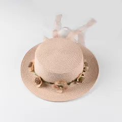 Spring And Summer New Style Flat Top Wreath Ladies Short Brim Hat - Pink - View 1