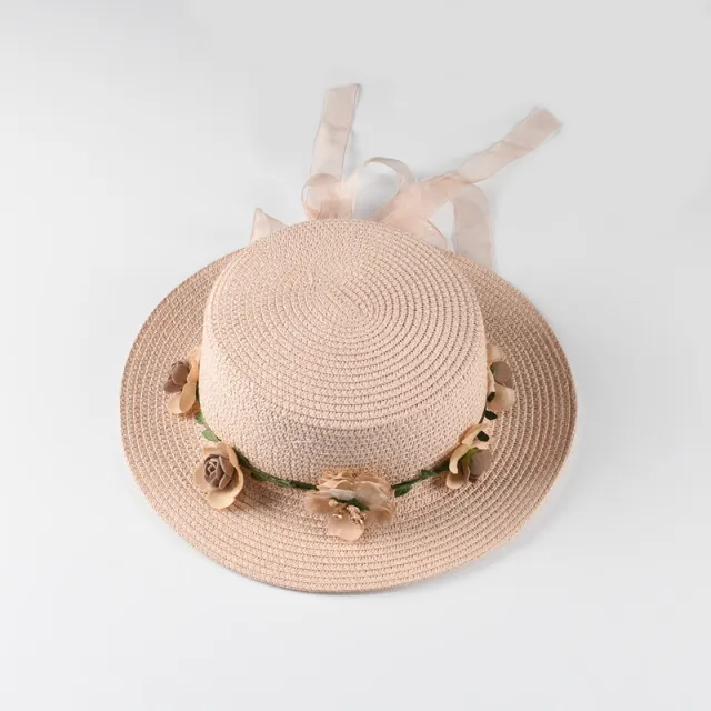 Spring And Summer New Style Flat Top Wreath Ladies Short Brim Hat Pink - Shop at LoveMi
