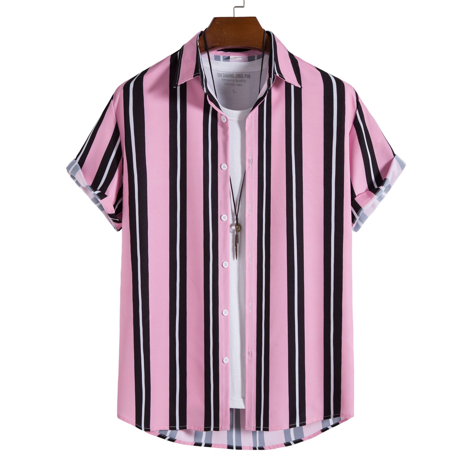 Title 13, Mens striped casual shirt with digital printin...