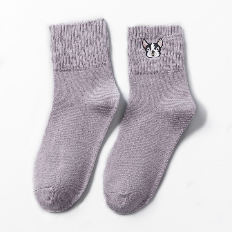 Japanese Cartoon Animal Embroidered Socks Grey - Shop at LoveMi
