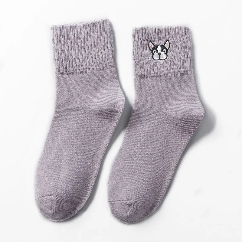 Japanese Cartoon Animal Embroidered Socks - Grey