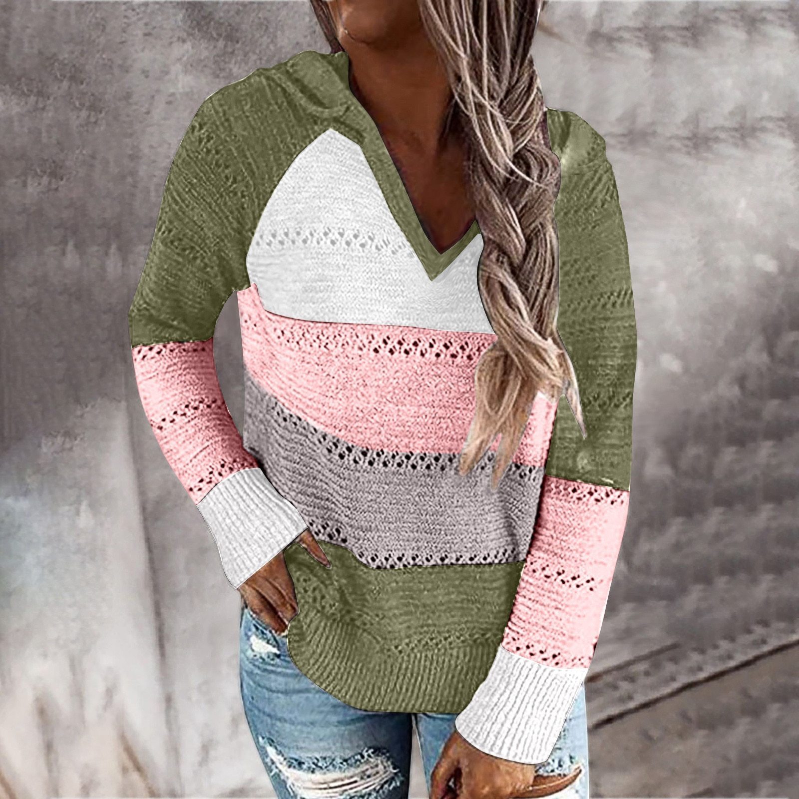 Sweaters Winter New Style Loose Striped Long-Sleeved Wool Ladies