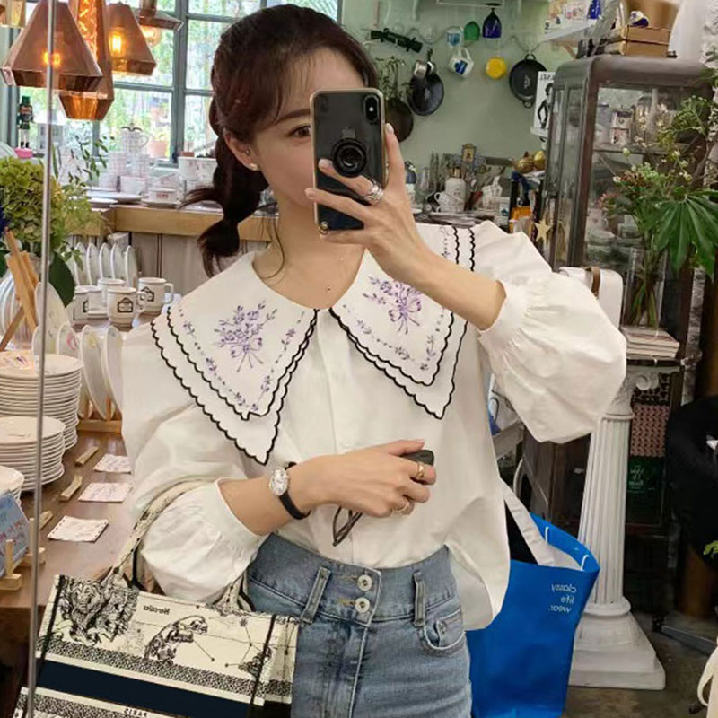 Women's Fashion Vintage Lapel Embroidered Floral Shirt Dress Set