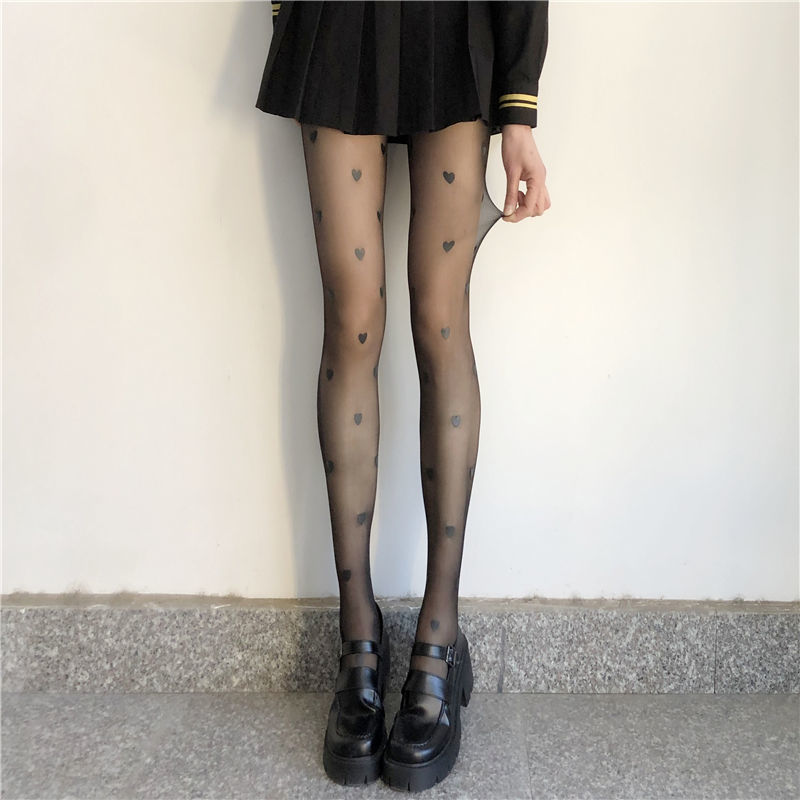 Title 7, Summer Thin Black Love Print Stockings