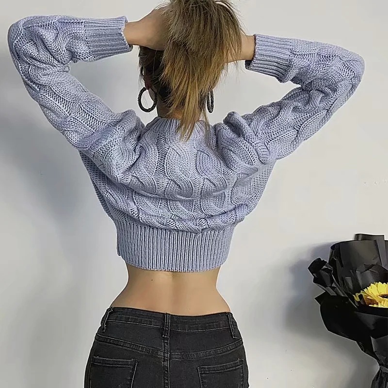 Title 4, High Waist Short Sweater Women Pullover Long Sl...