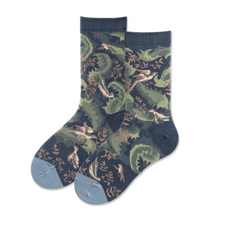 Abstract Literary Women Stockings Trend Illustration Color Socks - Flowers And Birds
