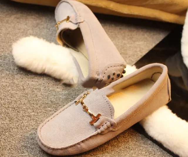 Spring And Autumn New Leather Frosted T Buckle Beanie Shoes Grey - Shop at LoveMi