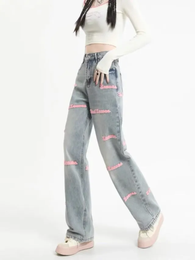 Color Denim Jacket Inner Suspender With Jeans Three piece Set Jeans - Shop at LoveMi