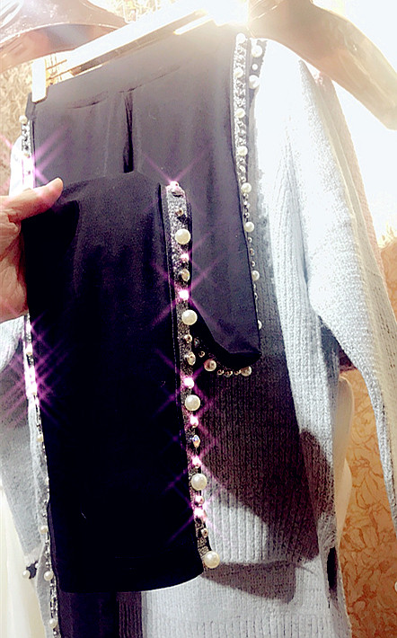 Gorgeous Heavy Industry Sparkling Sparkling Beaded Pure Cotton Stretch Casual Leggings