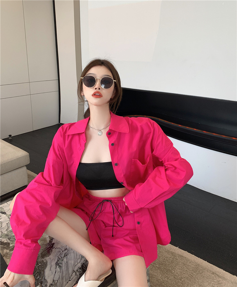 Rose Red Shirt Women's Mid-length Long-sleeved Casual