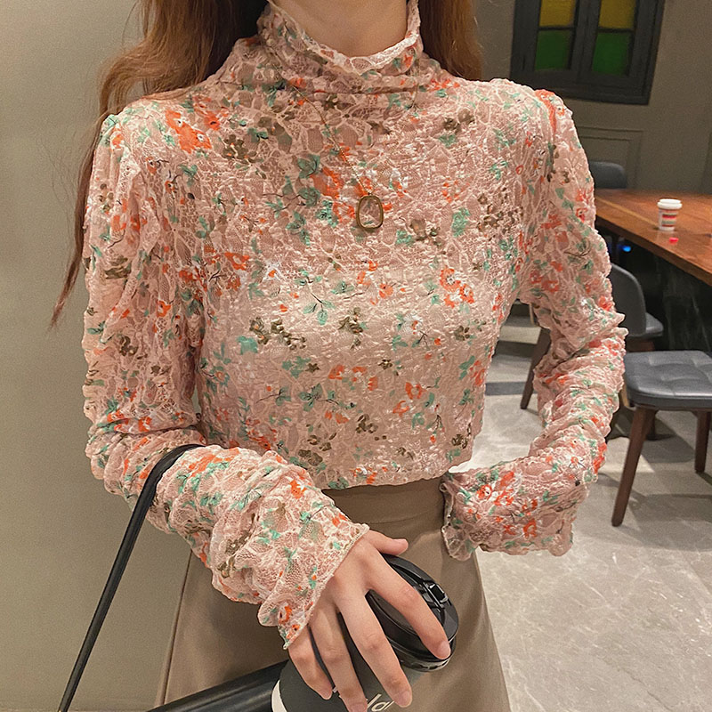 Title 5, Lace High Collar Floral Long-sleeved Bottoming ...