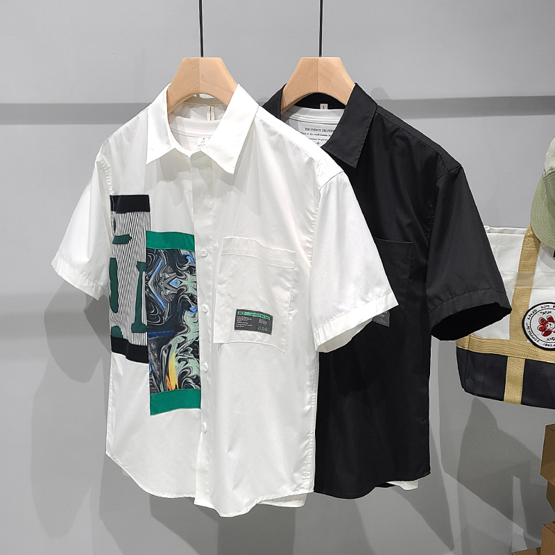 Men's Fashion Colorblock Pocket Shirt Short Sleeve