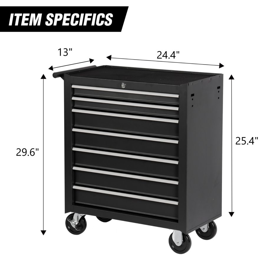 Rolling Tool Chest With 7-Drawer Tool Box With Wheels Multifunctional Tool Cart Mechanic Tool Storage Cabinet For Garage, Warehouse, Workshop, Repair Shop thumbnail 4