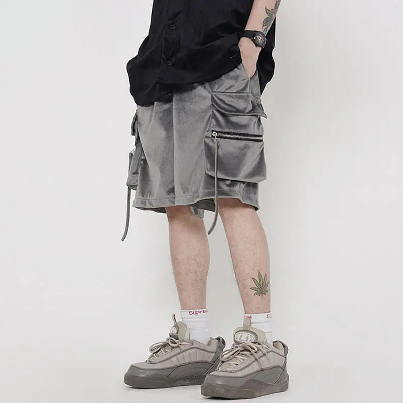 High Street Pants Loose BF Velvet Workwear Large Pocket Casual Shorts