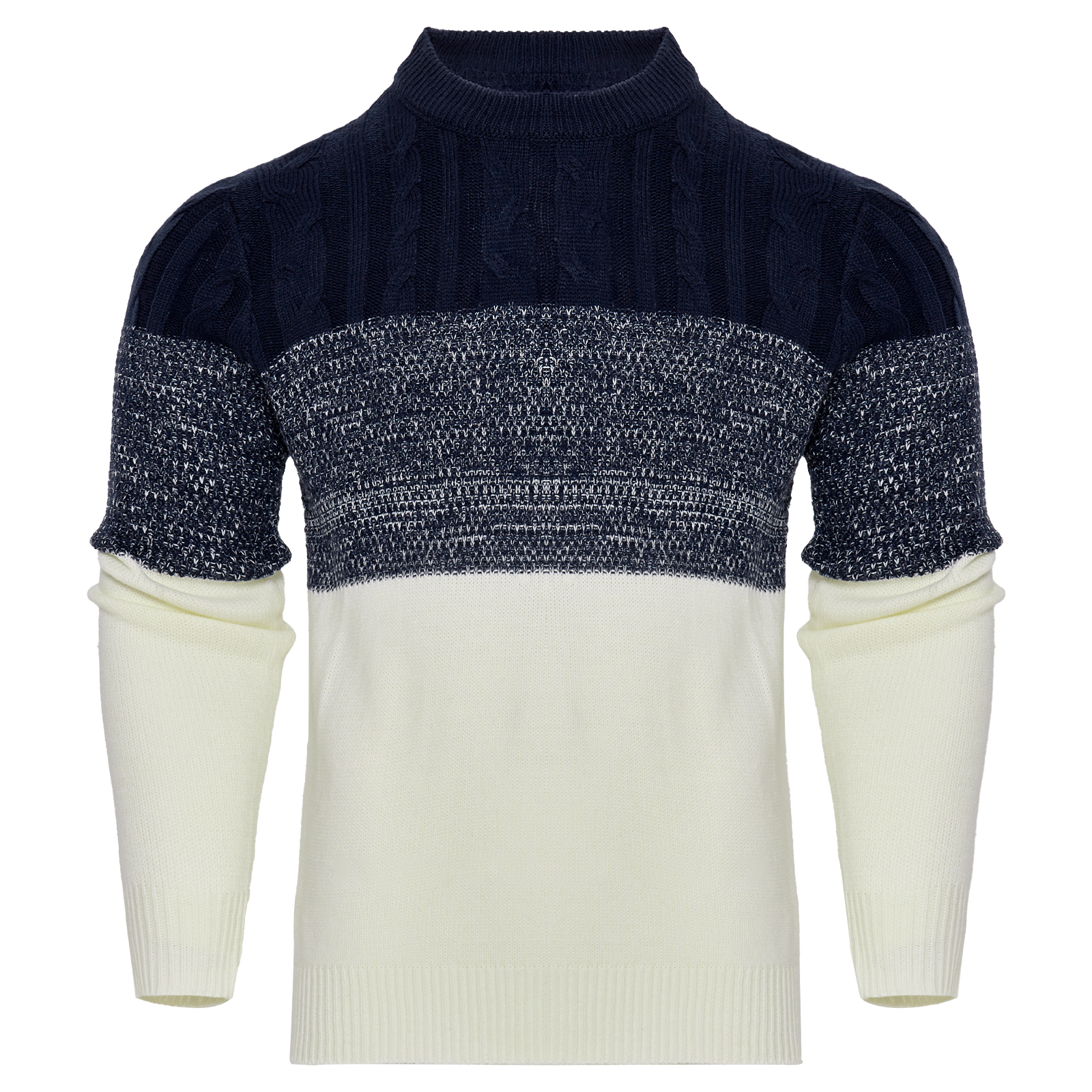 Mens-Casual-Color-Block-Long-Sleeve-Cable-Knit-Pullover-Sweater