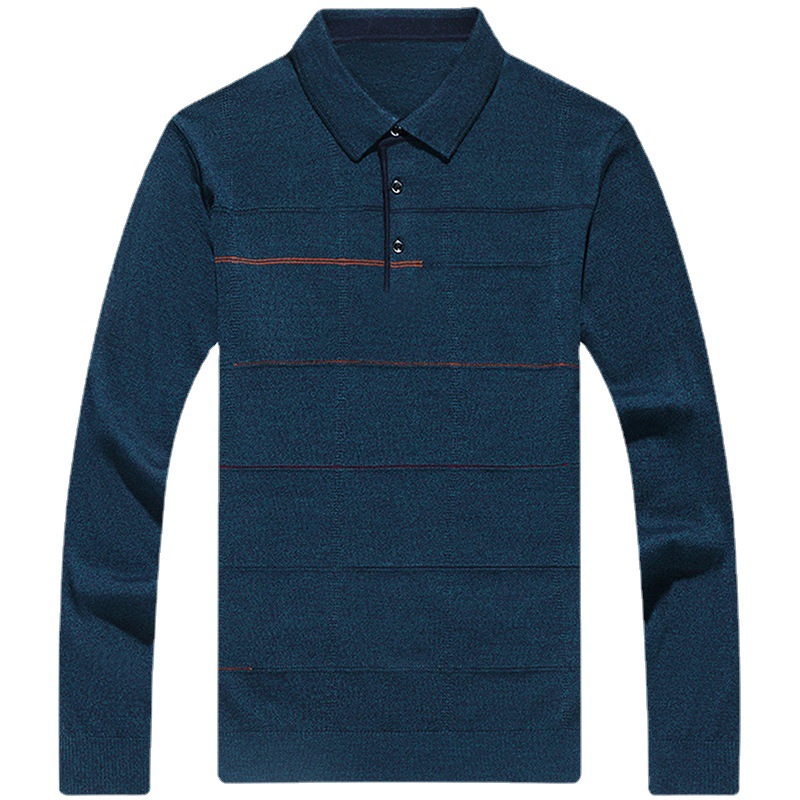 Fashion Middle-aged Striped New Thin Bottoming Shirt Men's T-shirt