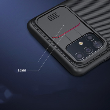 Samsung A71-ի պատյան՝ տեսախցիկի սահող պաշտպանիչ ծածկով, սև հայելի