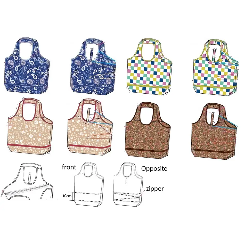 Reusable Shopping Bag Retractable Zipper Foldable Storage Tote Bag Eco-Friendly