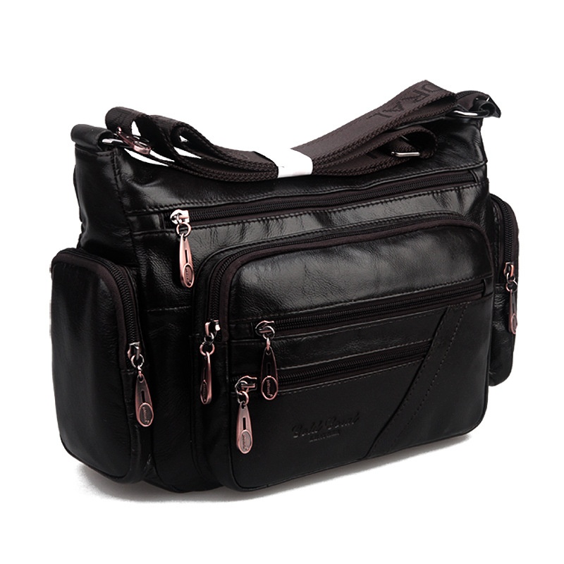 New Cowhide Single Shoulder Crossbody Bag For Middle-aged And Elderly Mothers, Layered Leather Crossbody Bag, Casual - Coffee Color