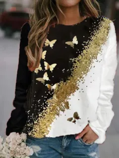 Flower Butterfly Round Neck Sweatshirt Female - Ph1M211112X-Xs - View 1