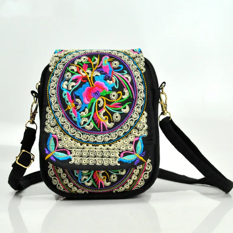 Ethnic Style Flip Embroidered Phone Bag Featured Embroidery Bag - Gold