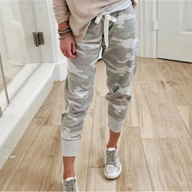 Women's Camo Print Casual Drawstring Jogging Pants Grey - Shop at LoveMi