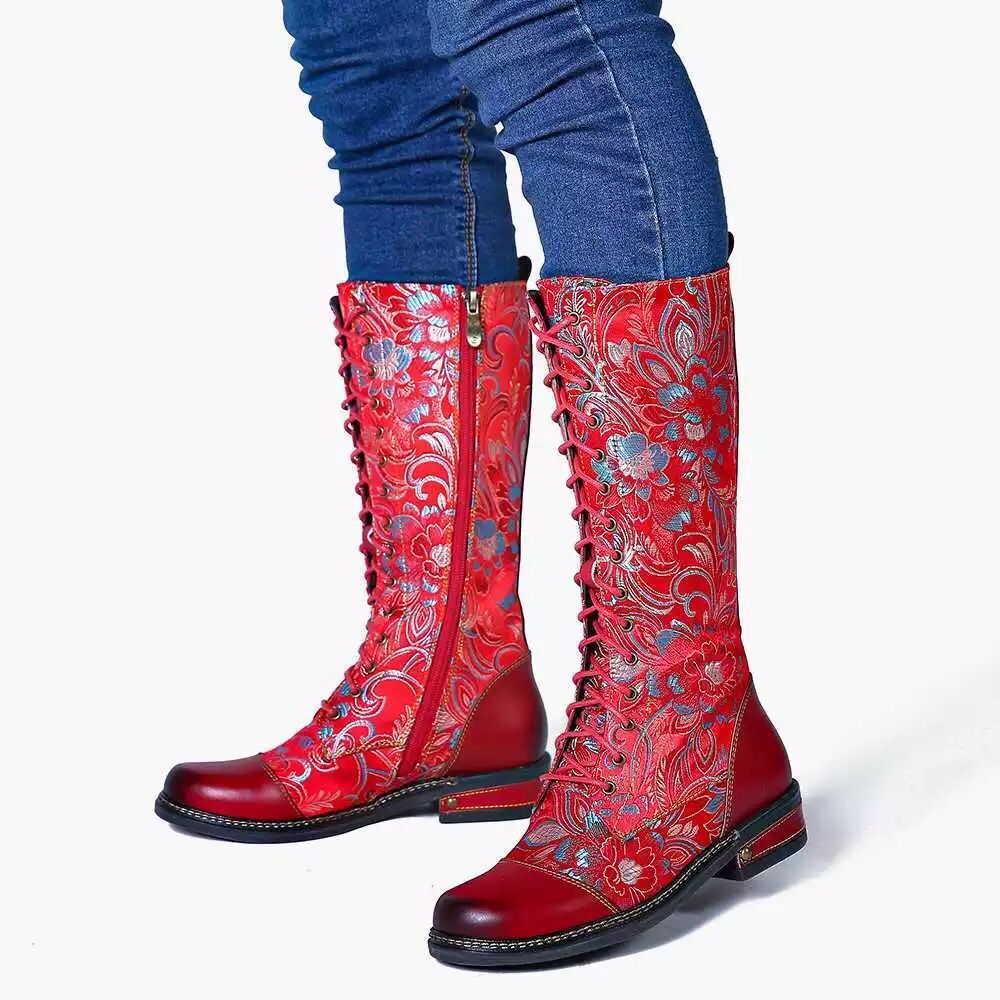 Title 2, Embroidered Flat Bottom Martin Boots