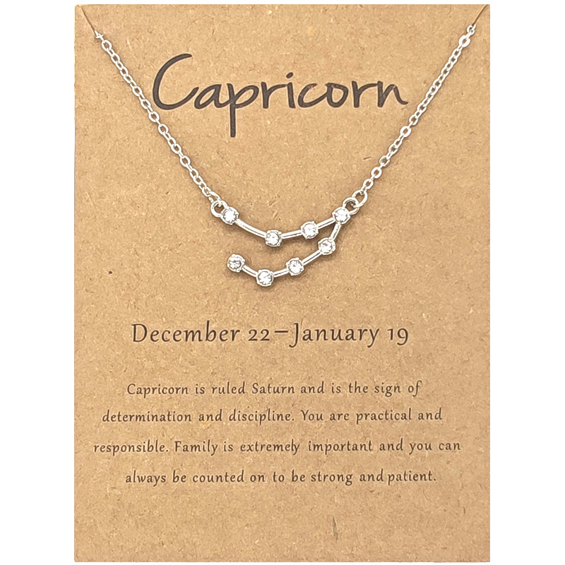 Twelve Constellation Diamond Necklace Ins Brown Card Rhinestone Clavicle Chain