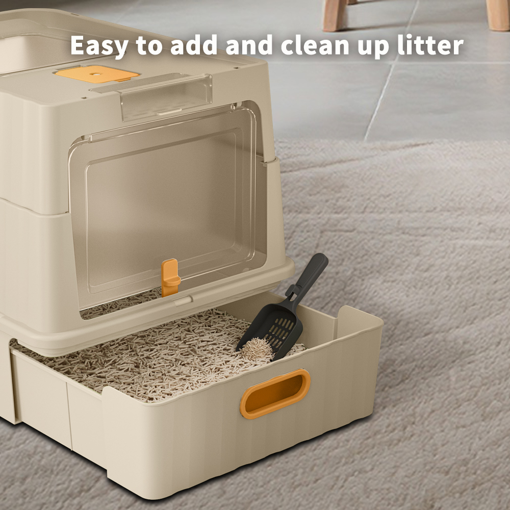 Dual Opening Fully Enclosed Cat Litter Box, Top Entry Anti-Tracking Design, Oversized Space Cat Potty With Cleaning Scoop