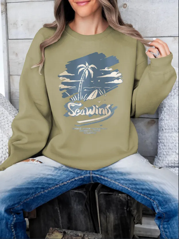 Women's Long Sleeved Printed Hoodie Khaki - Shop at LoveMi