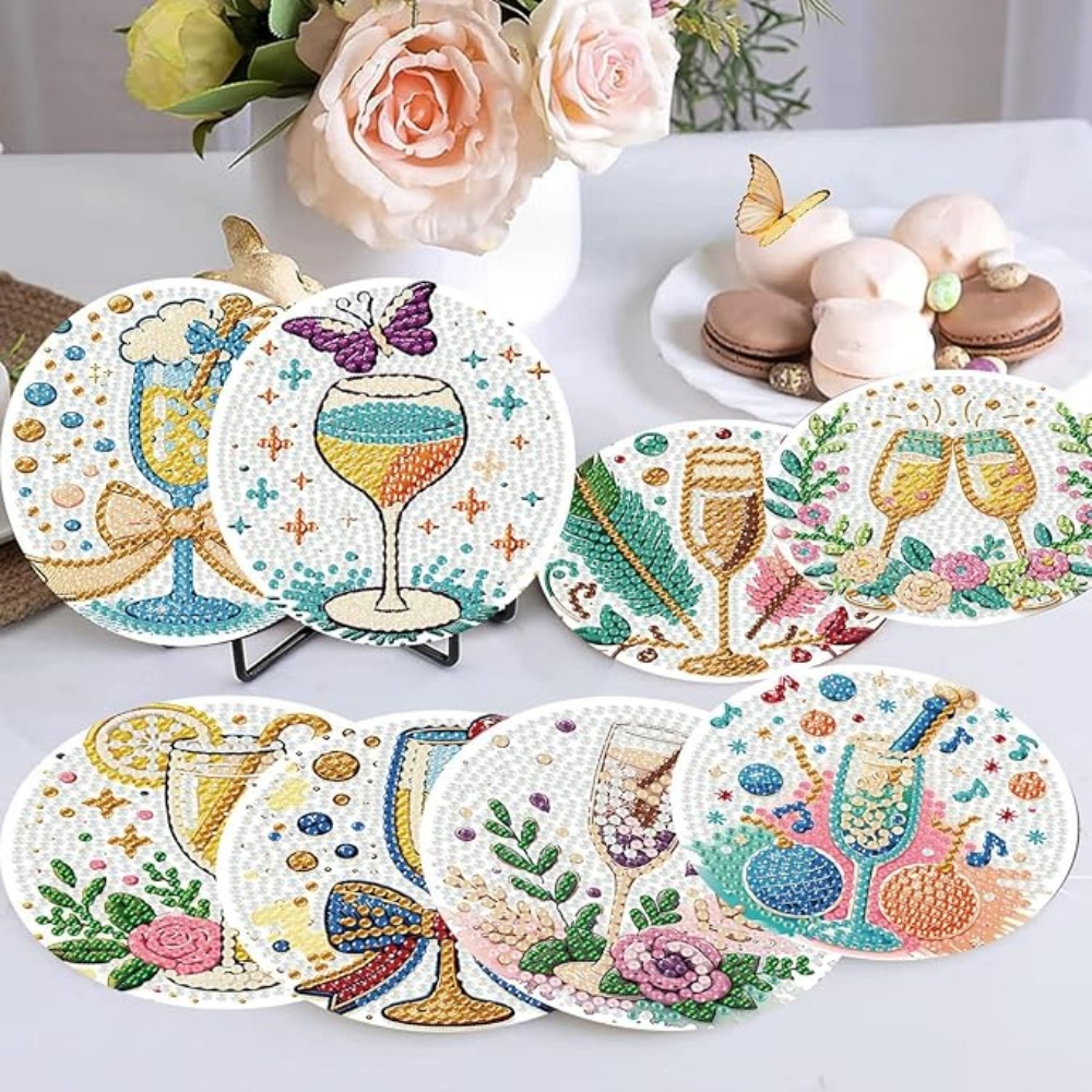 Diamond Art Drawing Coaster With Bracket, DIY Beautiful Pattern Diamond Art Coaster, Suitable For Adults And Beginners Diamond Drawing Kit, Diamond Kit Craft Supplies, Exquisite Gifts For Fri