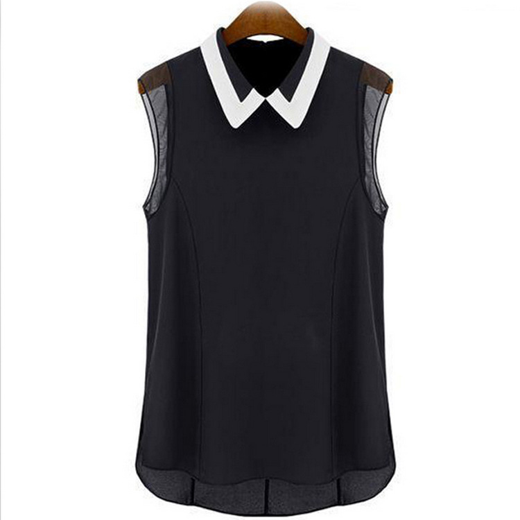 Title 4, Doll Collar Gauzy Chiffon Blouse Sleeveless Col...