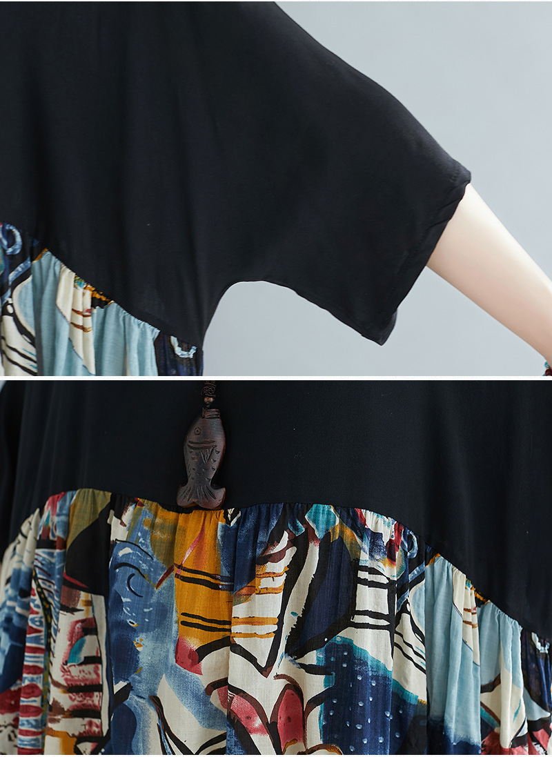 Contrasting Color And Swinging Print Short Sleeve Dress For Women