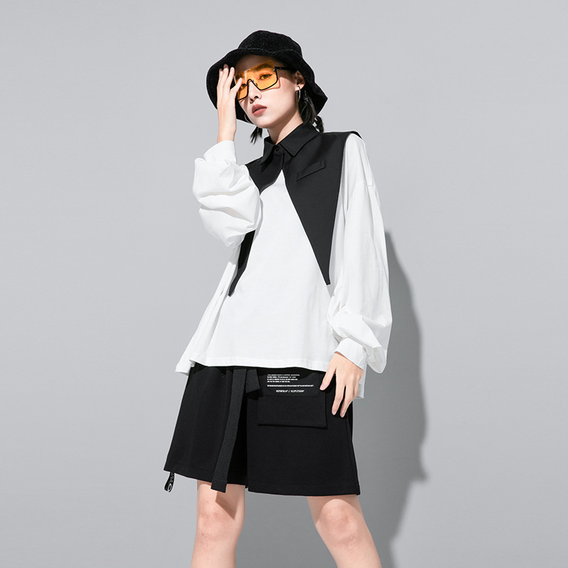 Women's Suit Collar Big Pointed Collar Stitching Two-piece Suit