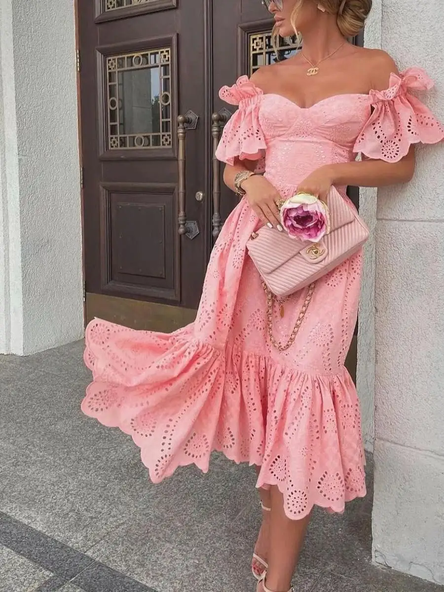 Women's Autumn One Shoulder Polka Dot Dress Fashion Long