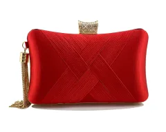 Fringed Metal Braided Diamond Buckle Banquet Evening Clutch Shoulder Bag - Red - View 1
