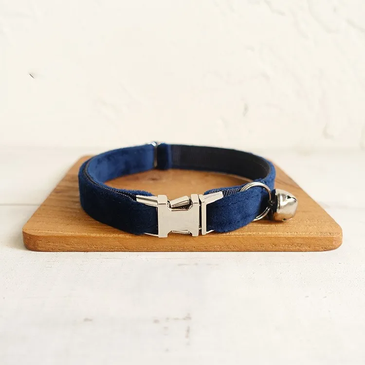 Soft and comfortable adjustable pet collar - Navy Blue Thick Velvet