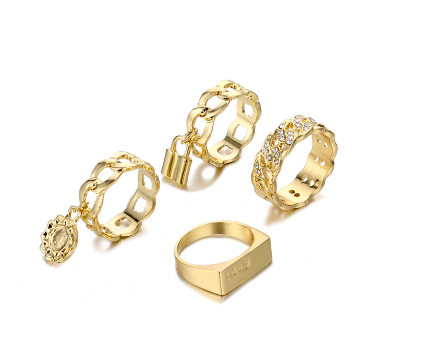 Fashion Retro Letter Drop Nectarine Heart Ring 2 Piece Set