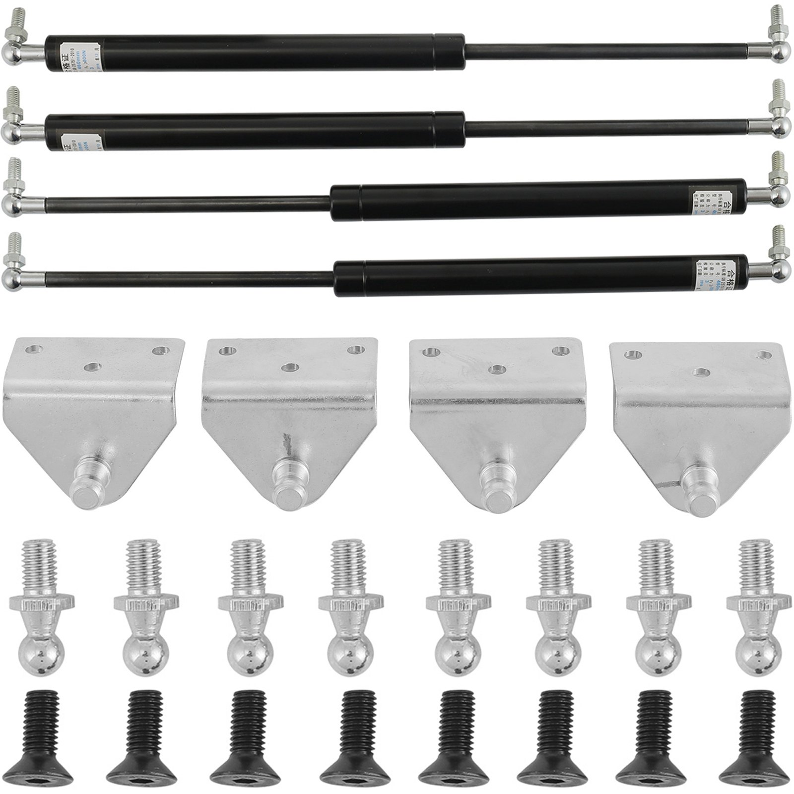 Universal vertical door hinge kit components laid out – full kit contents